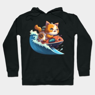 cat surfing with boat Hoodie